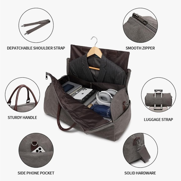 🆕 Convertible carry on Garment Bag - 2 in 1 Hanging Suitcase, unisex, gray - Picture 5 of 13
